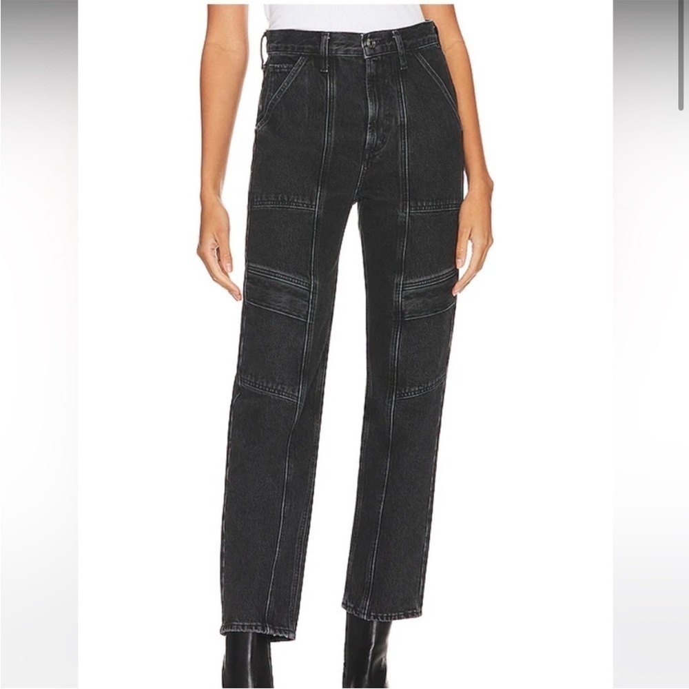 🌷Sale Agolde Cooper Cargo Jeans Size 31 Panther Black Straight Leg High Rise